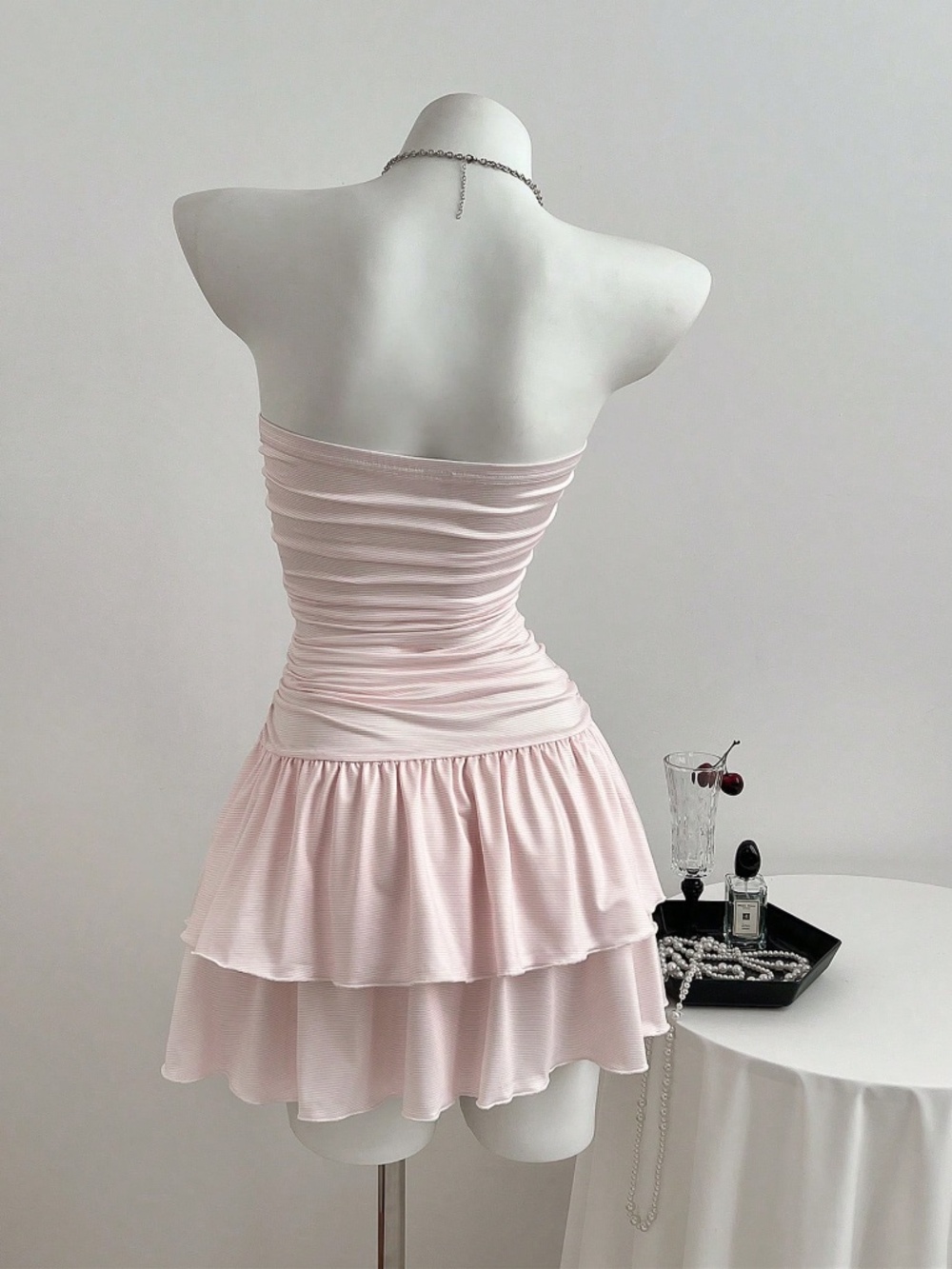 NEW! Flirla Size Medium M Summer Casual Ruched White & Pink Dress lot6097 - Picture 2 of 5